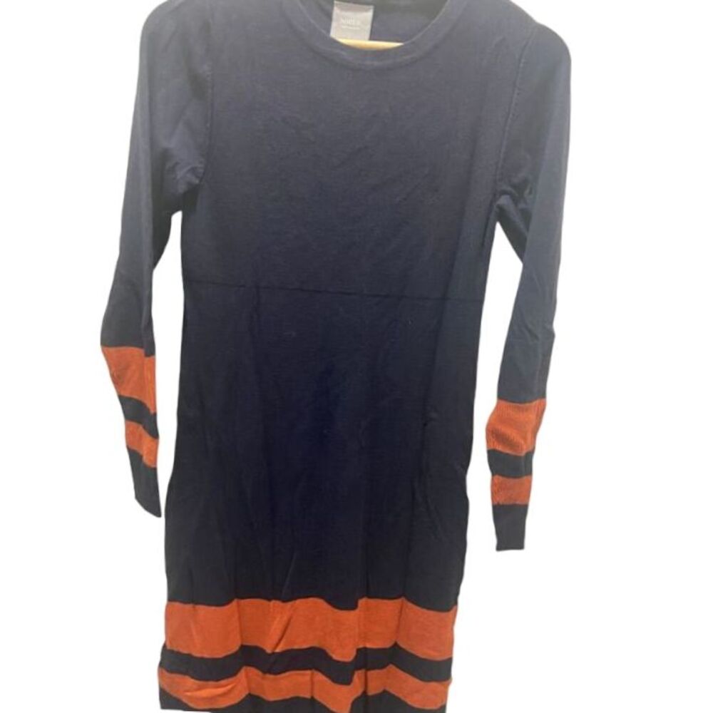 Nordic Mamalicious Maternity Dress, Small, Navy/Orange Midi Dress